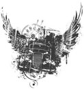 Click to return home The logo, a hand drawn vintage car with tattoo style wings and flourishes.